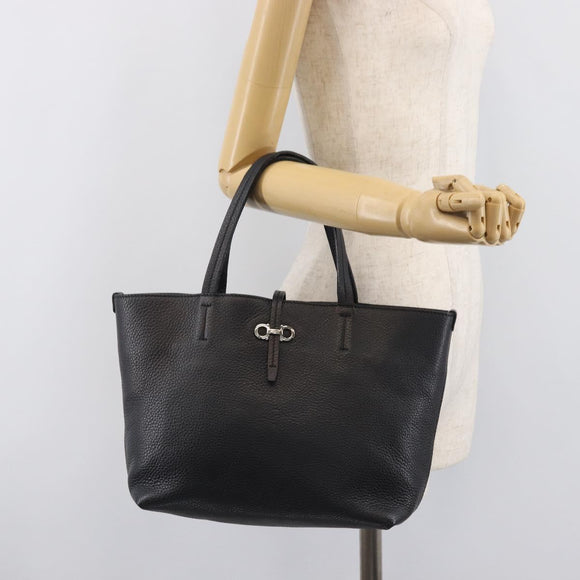 Salvatore Ferragamo Gancini Hand Bag Leather Black Silver Auth 205429A