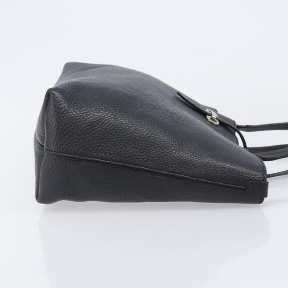 Salvatore Ferragamo Gancini Hand Bag Leather Black Silver Auth 205429A