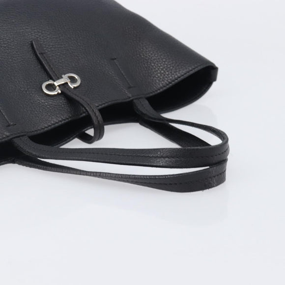 Salvatore Ferragamo Gancini Hand Bag Leather Black Silver Auth 205429A