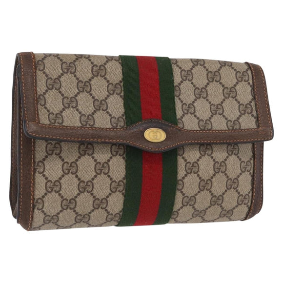 GUCCI GG Supreme Web Sherry Line Bag PVC Beige Gold 84 014 3087 25 Auth 205430