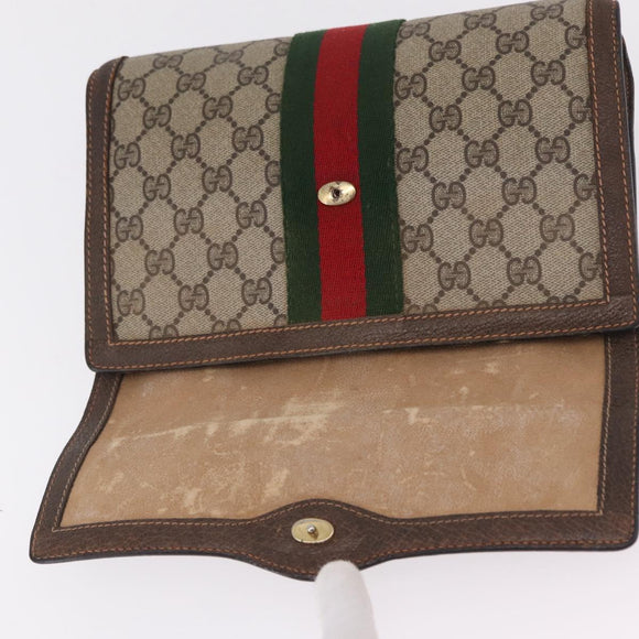 GUCCI GG Supreme Web Sherry Line Bag PVC Beige Gold 84 014 3087 25 Auth 205430