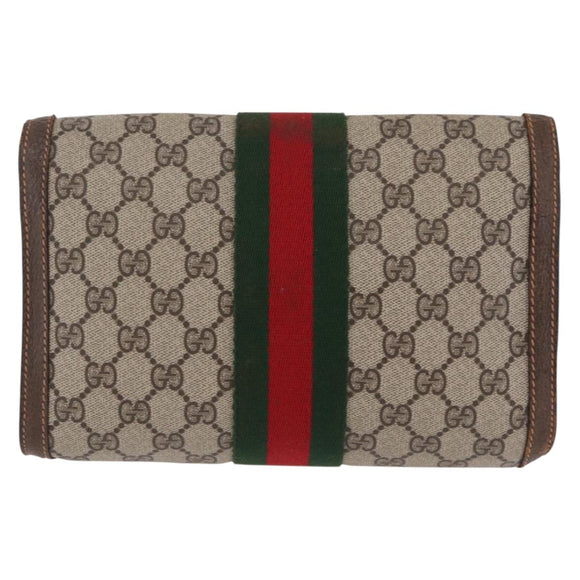 GUCCI GG Supreme Web Sherry Line Bag PVC Beige Gold 84 014 3087 25 Auth 205430