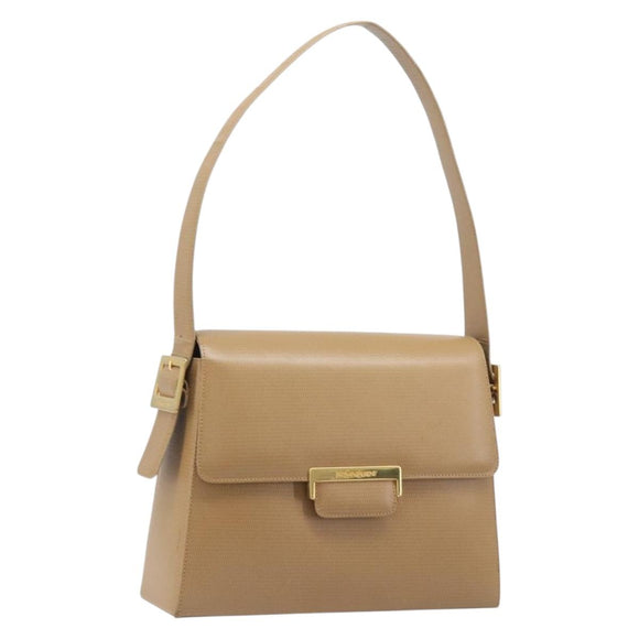 Saint Laurent Shoulder Bag Leather Beige Gold Auth 205435