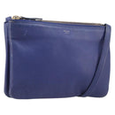 CELINE Trio Shoulder Bag Leather Blue Gold Auth 205438-1
