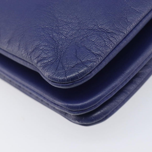 CELINE Trio Shoulder Bag Leather Blue Gold Auth 205438