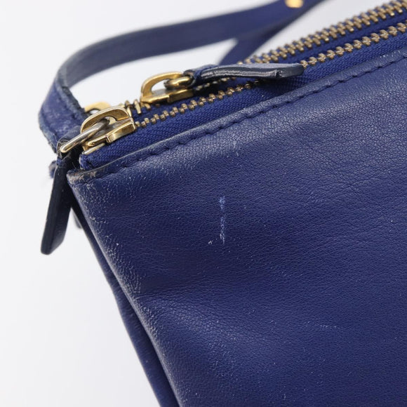 CELINE Trio Shoulder Bag Leather Blue Gold Auth 205438