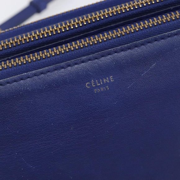 CELINE Trio Shoulder Bag Leather Blue Gold Auth 205438