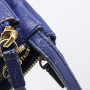 CELINE Trio Shoulder Bag Leather Blue Gold Auth 205438-18