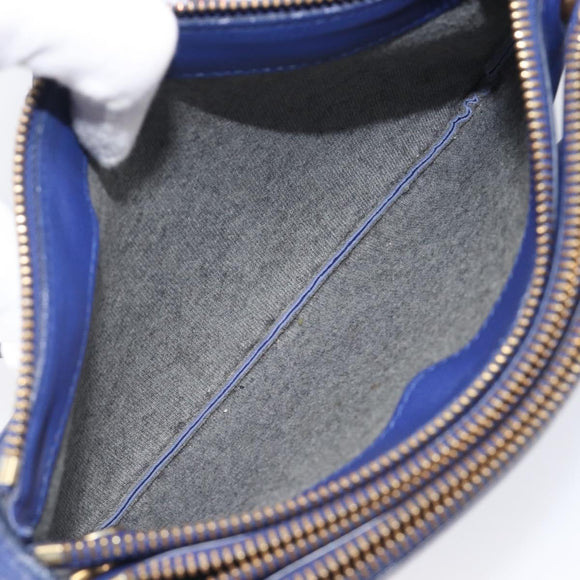 CELINE Trio Shoulder Bag Leather Blue Gold Auth 205438