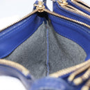 CELINE Trio Shoulder Bag Leather Blue Gold Auth 205438-21