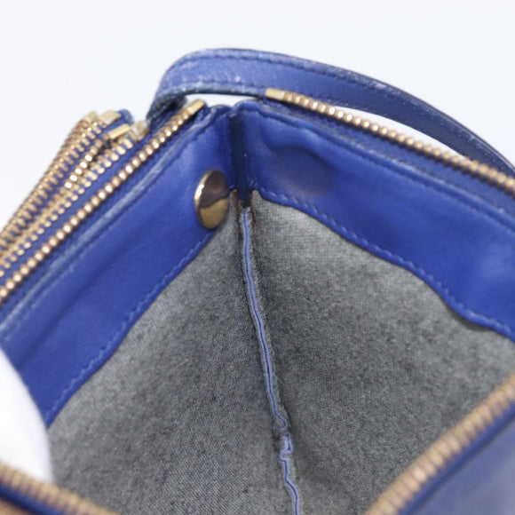 CELINE Trio Shoulder Bag Leather Blue Gold Auth 205438