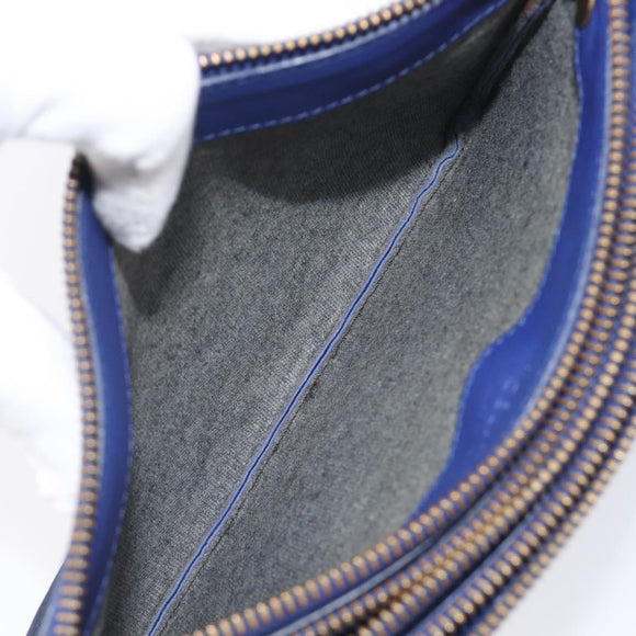 CELINE Trio Shoulder Bag Leather Blue Gold Auth 205438