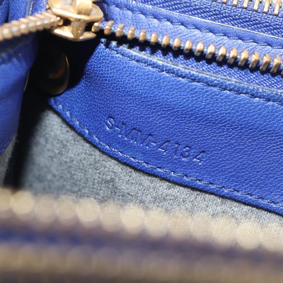 CELINE Trio Shoulder Bag Leather Blue Gold Auth 205438