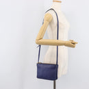 CELINE Trio Shoulder Bag Leather Blue Gold Auth 205438-26