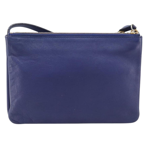 CELINE Trio Shoulder Bag Leather Blue Gold Auth 205438