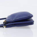 CELINE Trio Shoulder Bag Leather Blue Gold Auth 205438-5