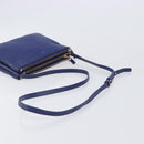 CELINE Trio Shoulder Bag Leather Blue Gold Auth 205438-7