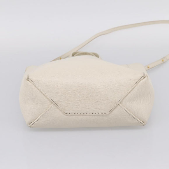 CELINE Vertical Cabas Tote Bag Leather 2way White Gold Auth 205444