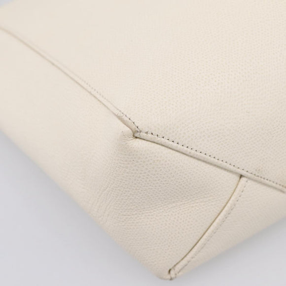 CELINE Vertical Cabas Tote Bag Leather 2way White Gold Auth 205444