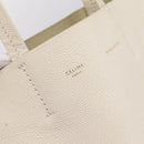 CELINE Vertical Cabas Tote Bag Leather 2way White Gold Auth 205444-19