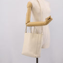 CELINE Vertical Cabas Tote Bag Leather 2way White Gold Auth 205444-28