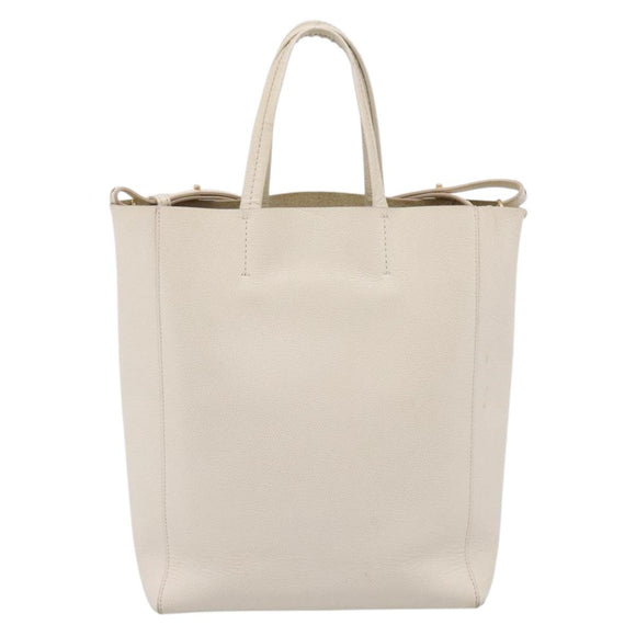 CELINE Vertical Cabas Tote Bag Leather 2way White Gold Auth 205444