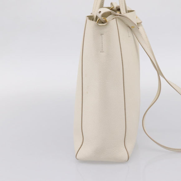 CELINE Vertical Cabas Tote Bag Leather 2way White Gold Auth 205444