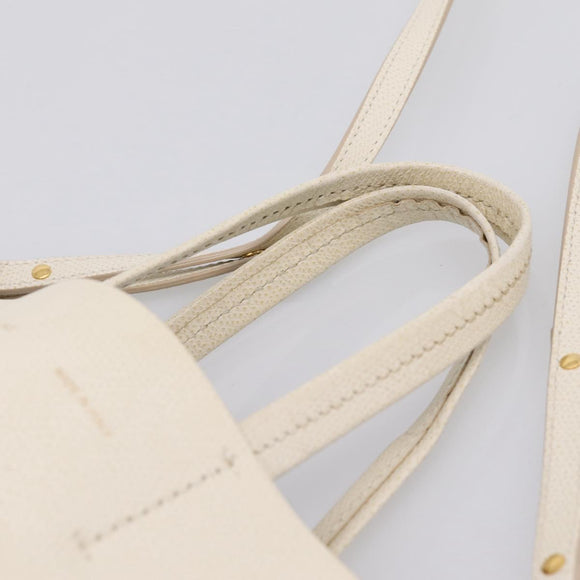 CELINE Vertical Cabas Tote Bag Leather 2way White Gold Auth 205444