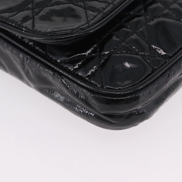 Christian Dior Chain Cannage Bag Patent Leather Black Silver Auth 205445V