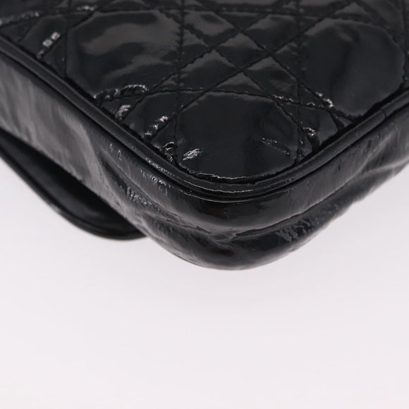 Christian Dior Chain Cannage Bag Patent Leather Black Silver Auth 205445V