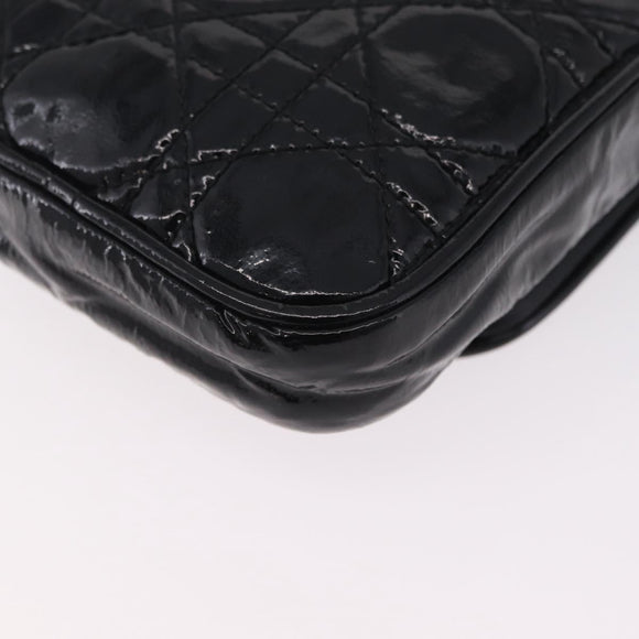 Christian Dior Chain Cannage Bag Patent Leather Black Silver Auth 205445V
