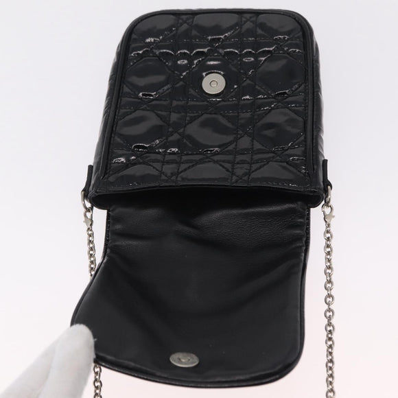 Christian Dior Chain Cannage Bag Patent Leather Black Silver Auth 205445V