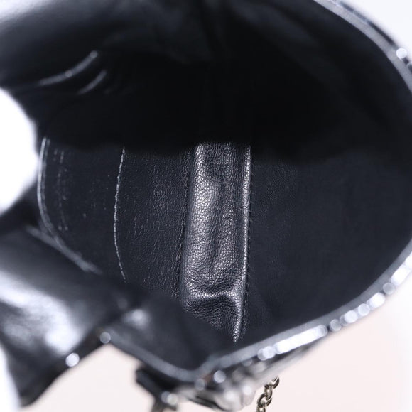 Christian Dior Chain Cannage Bag Patent Leather Black Silver Auth 205445V