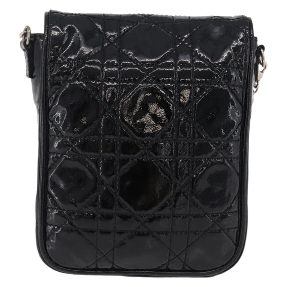 Christian Dior Chain Cannage Bag Patent Leather Black Silver Auth 205445V