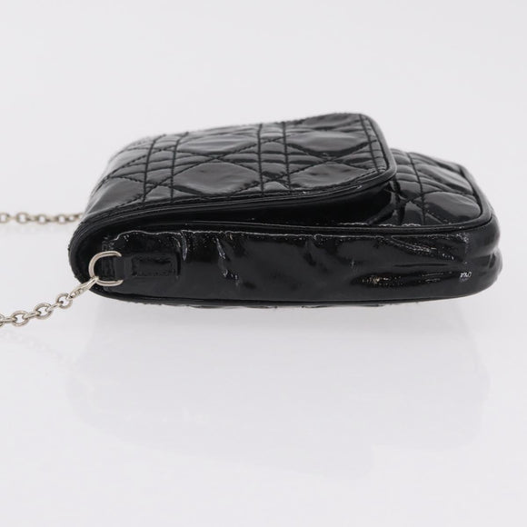Christian Dior Chain Cannage Bag Patent Leather Black Silver Auth 205445V