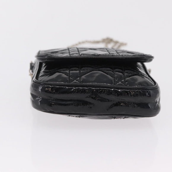 Christian Dior Chain Cannage Bag Patent Leather Black Silver Auth 205445V