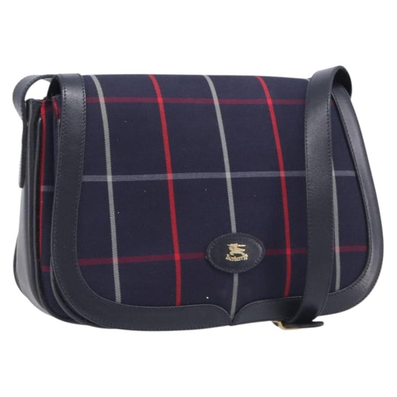 Burberrys Nova Check Shoulder Bag Canvas Navy Gold Auth 205448