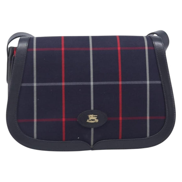 Burberrys Nova Check Shoulder Bag Canvas Navy Gold Auth 205448