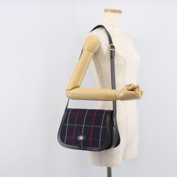 Burberrys Nova Check Shoulder Bag Canvas Navy Gold Auth 205448