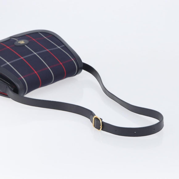 Burberrys Nova Check Shoulder Bag Canvas Navy Gold Auth 205448