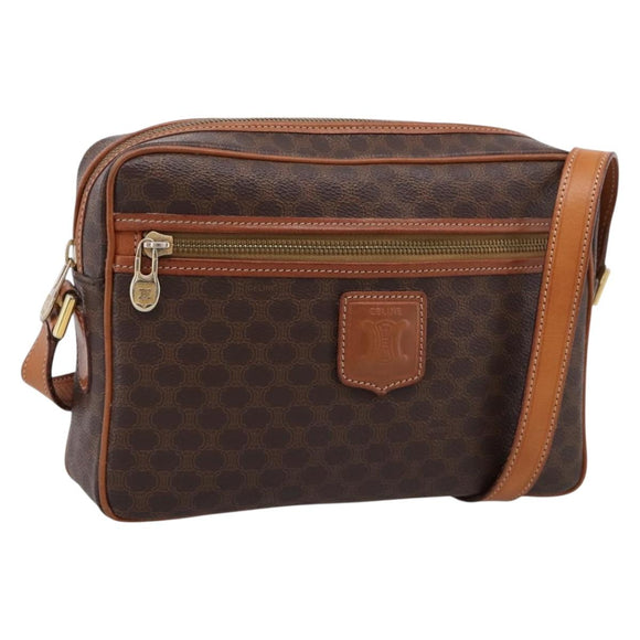 CELINE Macadam Canvas Shoulder Bag PVC Leather Brown Gold Auth 205454V