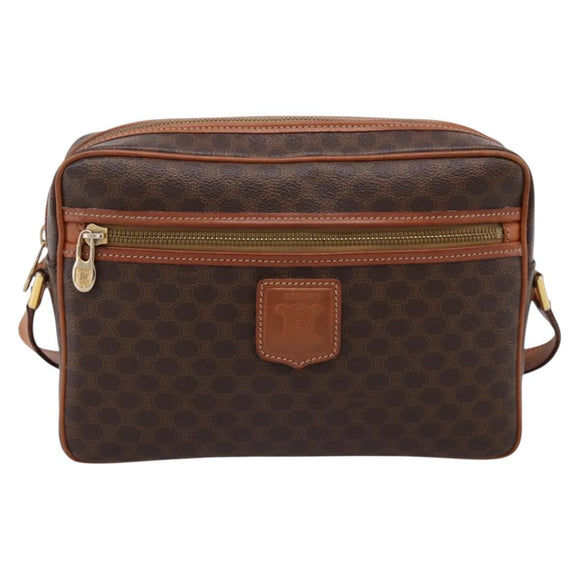 CELINE Macadam Canvas Shoulder Bag PVC Leather Brown Gold Auth 205454V