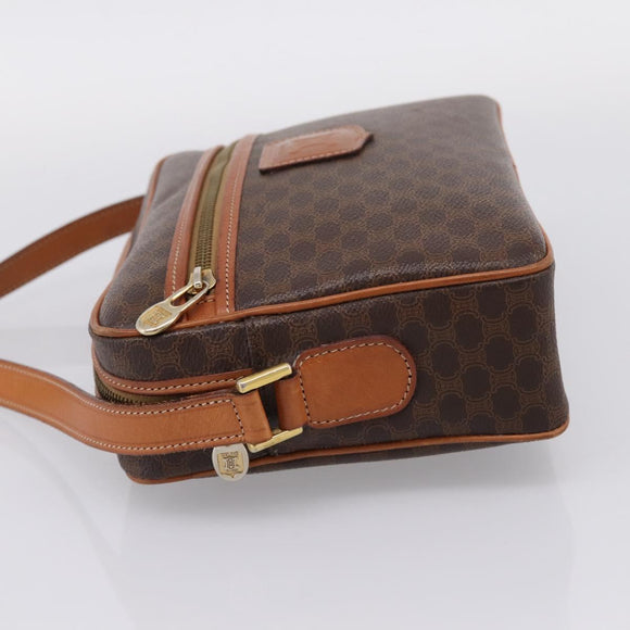 CELINE Macadam Canvas Shoulder Bag PVC Leather Brown Gold Auth 205454V
