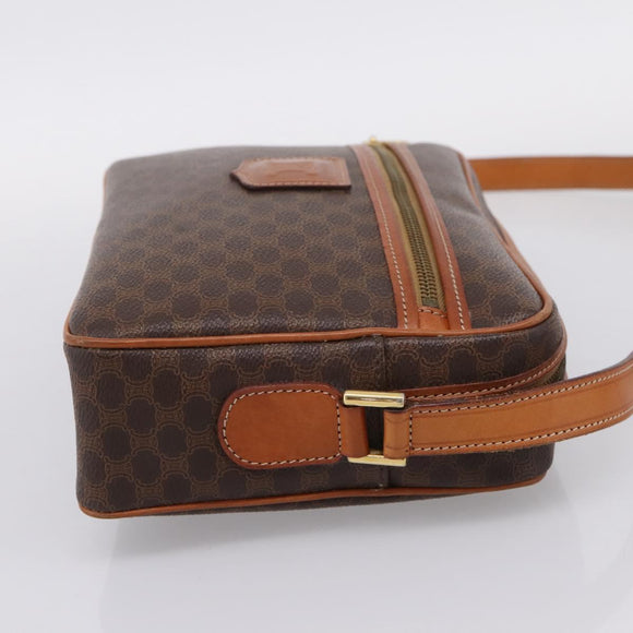 CELINE Macadam Canvas Shoulder Bag PVC Leather Brown Gold Auth 205454V