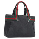 GUCCI Web Sherry Line Hand Bag Canvas Black Silver 73984 Auth 205458V-1