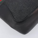 GUCCI Web Sherry Line Hand Bag Canvas Black Silver 73984 Auth 205458V-14