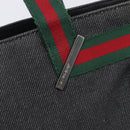 GUCCI Web Sherry Line Hand Bag Canvas Black Silver 73984 Auth 205458V-17