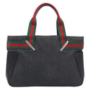 GUCCI Web Sherry Line Hand Bag Canvas Black Silver 73984 Auth 205458V-13
