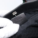 GUCCI Web Sherry Line Hand Bag Canvas Black Silver 73984 Auth 205458V-11