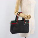 GUCCI Web Sherry Line Hand Bag Canvas Black Silver 73984 Auth 205458V-24